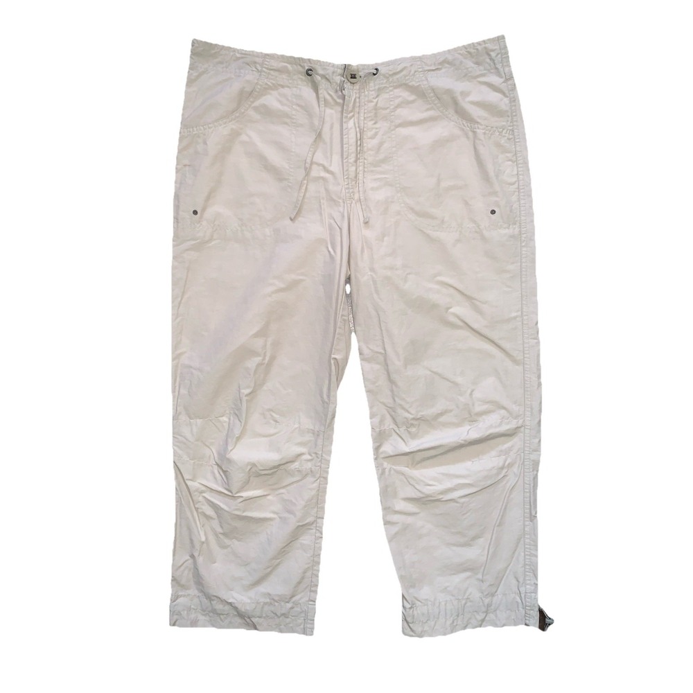 Columbia Womens M Capri Pants Hiking Outdoor Beige Drawstring Ankle Button 36x24